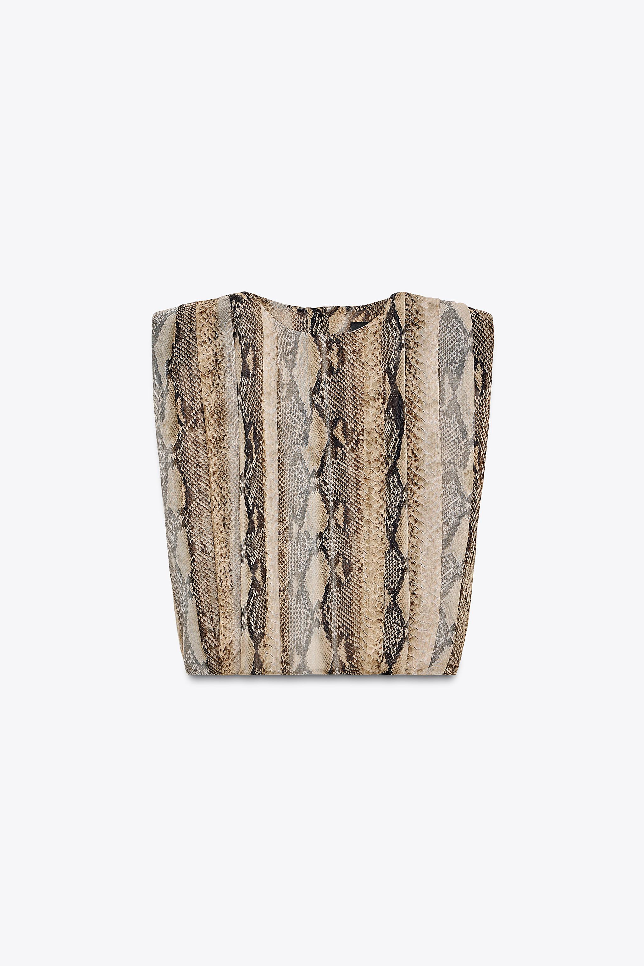 JAN様 ANIMAL PRINT SHOULDER PAD BLOUSE ZW COLLECTION - Khaki