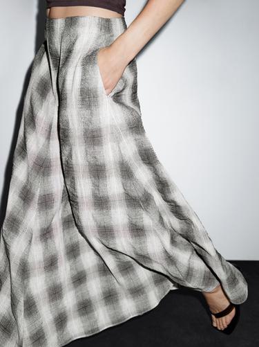 Zara Long flared check skirt - Gray