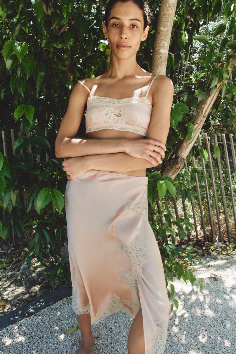 100% SILK LACE MIDI SKIRT
