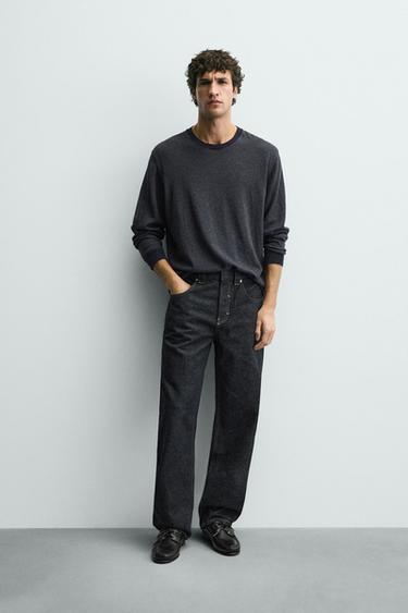 COTTON - LINEN STRAIGHT FIT JEANS - Indigo by Zara