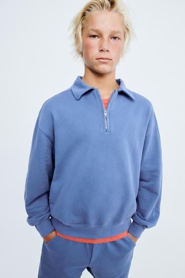STORIESZ - POLO SWEAT EN MOLLETON À ZIP - Bleu / Acier de Zara