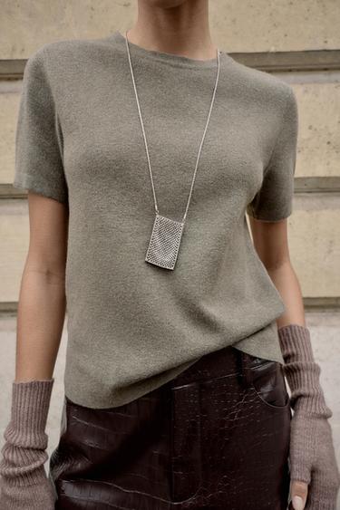 SHORT SLEEVE SOFT-TOUCH KNIT JUMPER - Taupe grey by Zara