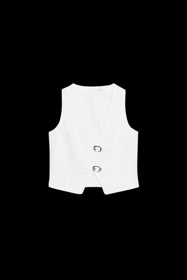 Zara Z1975 DENIM BUCKLE VEST - White - Image 0