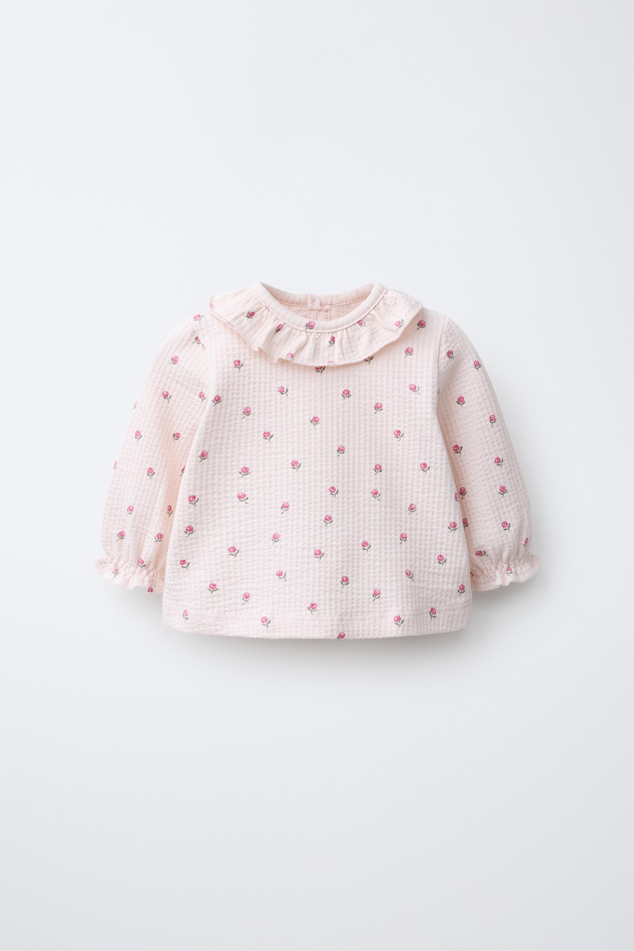 FLORAL PRINT TEXTURED T-SHIRT — Pink / White