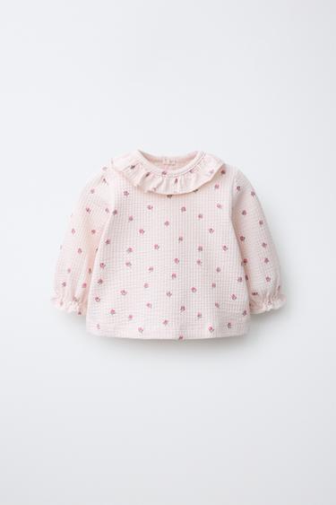 TEXTURED FLORAL PRINT T-SHIRT - Pink / White by Zara - Image 0