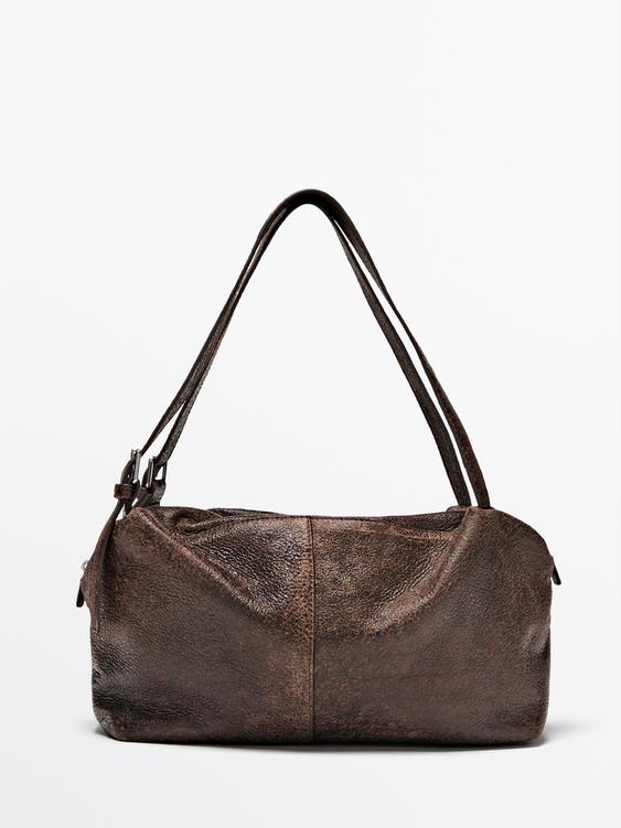 Large nappa leather satchel bag