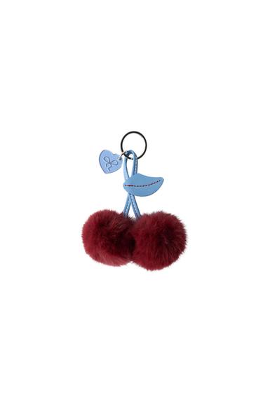 Zara FAUX FUR CHERRY KEYCHAIN - Maroon