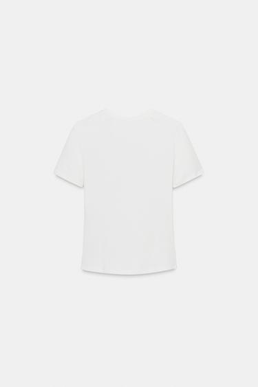 T-SHIRT INSCRIPTION STRASS - Blanc de Zara - Image 1