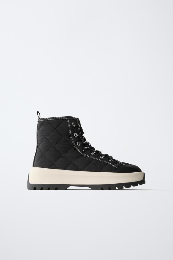QUILTED HIGH-TOP SNEAKERS - Black by Zara - Image 0