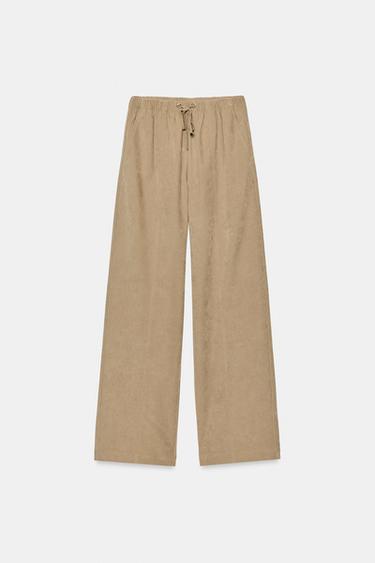 PANTALON LARGE À TAILLE ÉLASTIQUE - Camel clair de Zara - Image 3