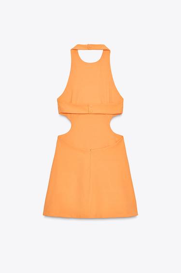 ROBE COURTE HALTÈRE AJOURÉE - Mandarine de Zara - Image 7