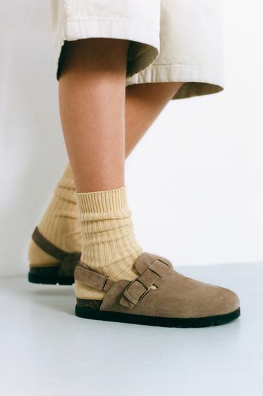 STORIESZ - SPLIT SUEDE CLOGS - Sand Brown by Zara