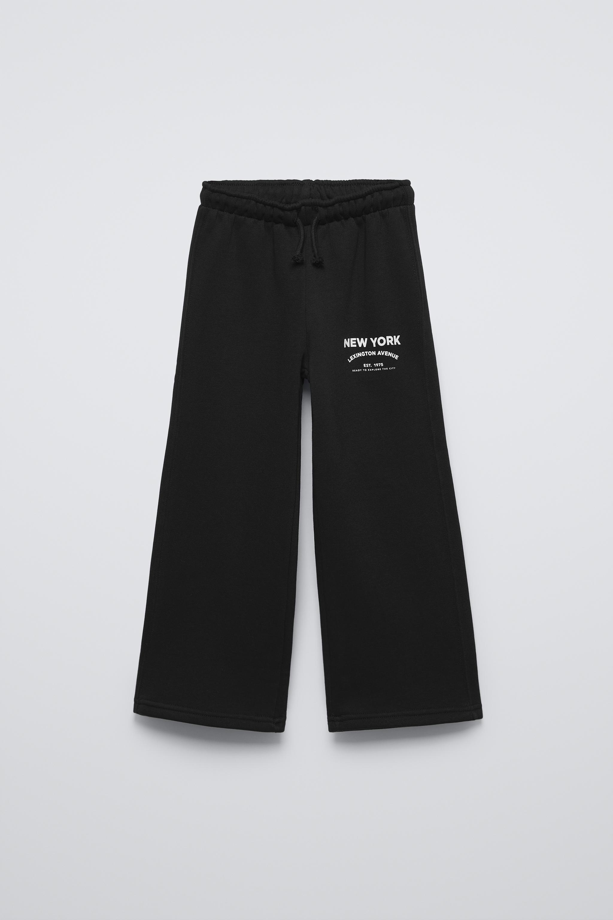 CALÇA WIDE LEG EM PLUSH COM MENSAGEM - Preto | ZARA Brasil