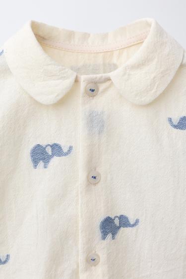 JACQUARD-HEMD MIT ELEFANTEN - Cremefarben / Blau von Zara