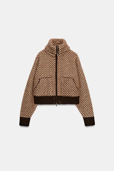 CONTRAST KNIT FAUX FUR BOMBER JACKET - Brown by Zara - Image 5