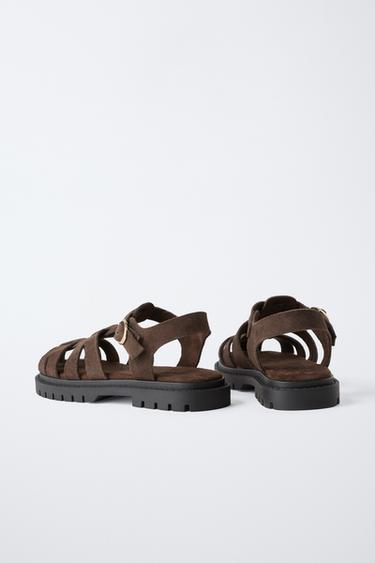 SPLIT SUEDE CAGE SANDALS - Brown by Zara - Image 3