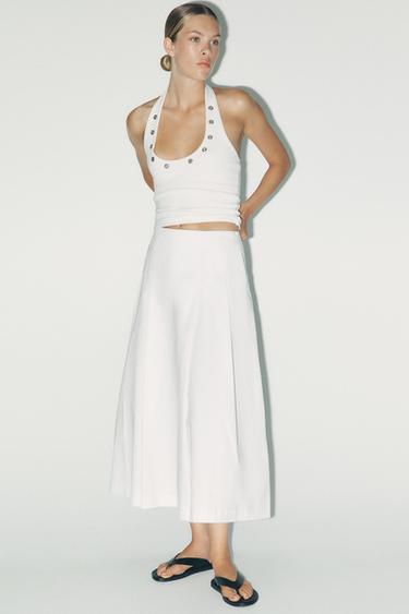 FALDA MIDI PLIEGUES - Blanco de Zara