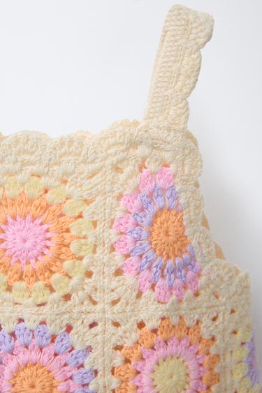 Zara CROCHET KNIT DRESS - Pastel pink