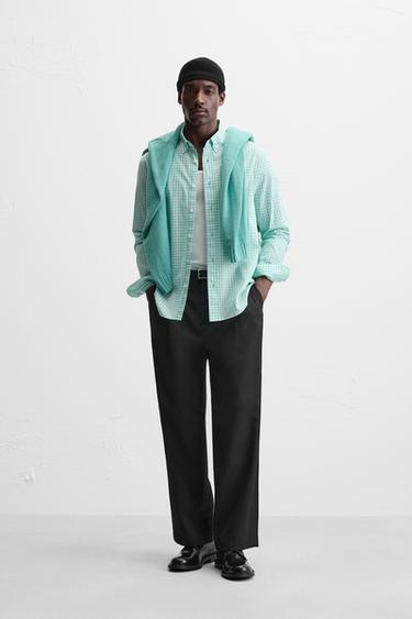 TEXTURED CHECK SHIRT - Greens by Zara - Image 0