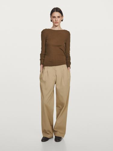 Zara Knit T-shirt with shoulder detail - Light brown