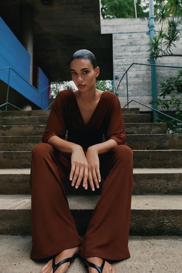 TEXTURED PALAZZO TROUSERS - Brown by Zara - Image 2