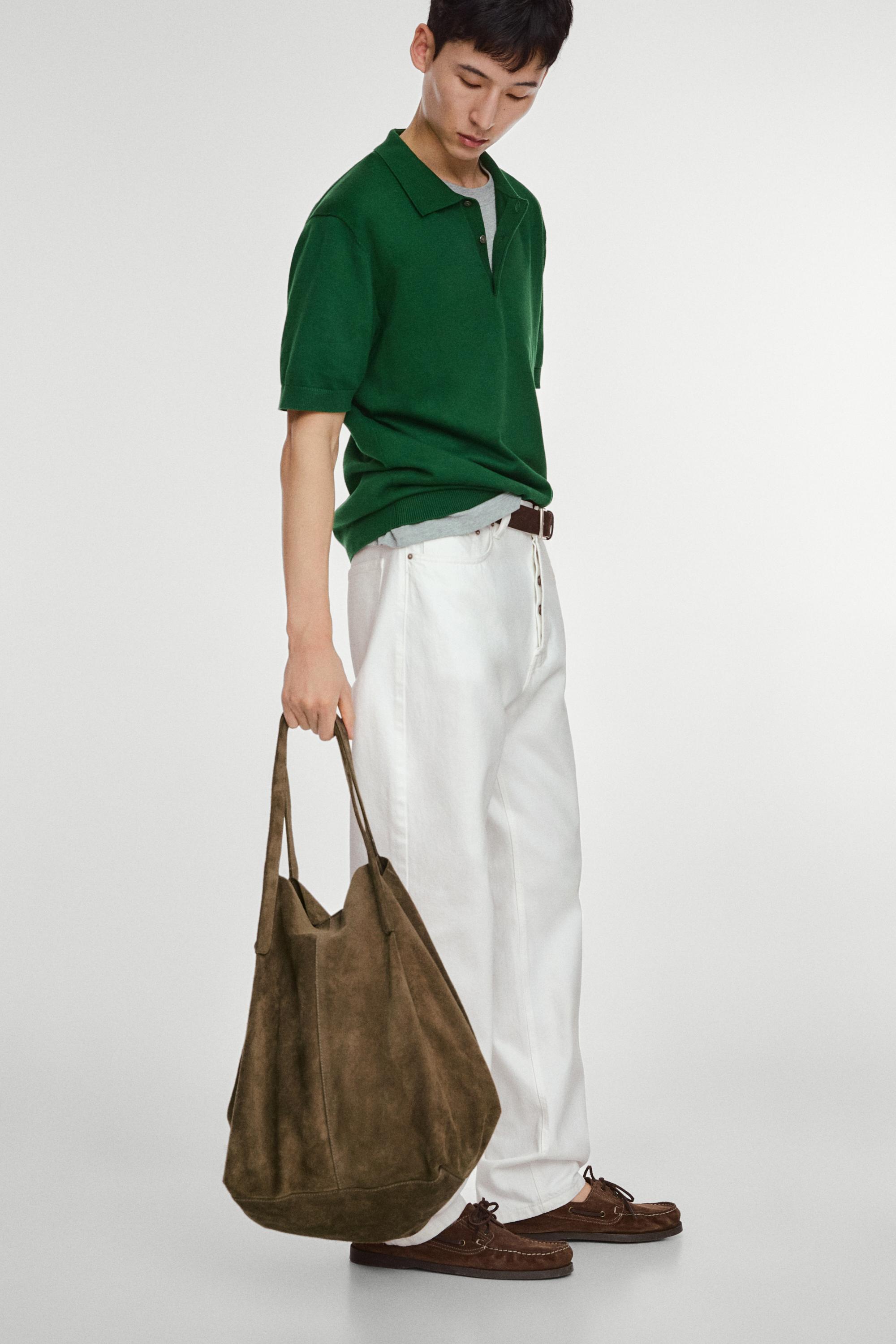 Split suede leather tote bag — Sand