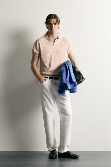 POLO PUNTO JACQUARD RAYAS - Blanco / Rojo de Zara