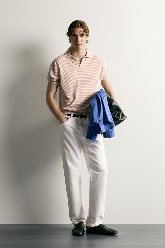 POLO PUNTO JACQUARD RAYAS - Blanco / Rojo de Zara - Imagen 0