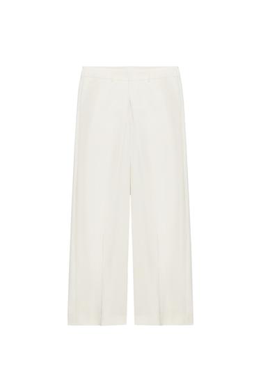 Zara ZW COLLECTION FRONT PLEATED PANTS - Ecru