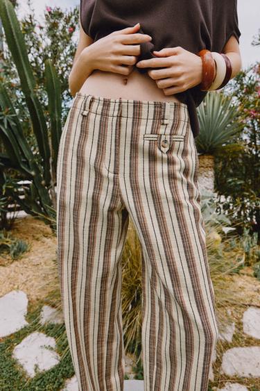 PANTALON DROIT À RAYURES - Beige-marron de Zara - Image 4