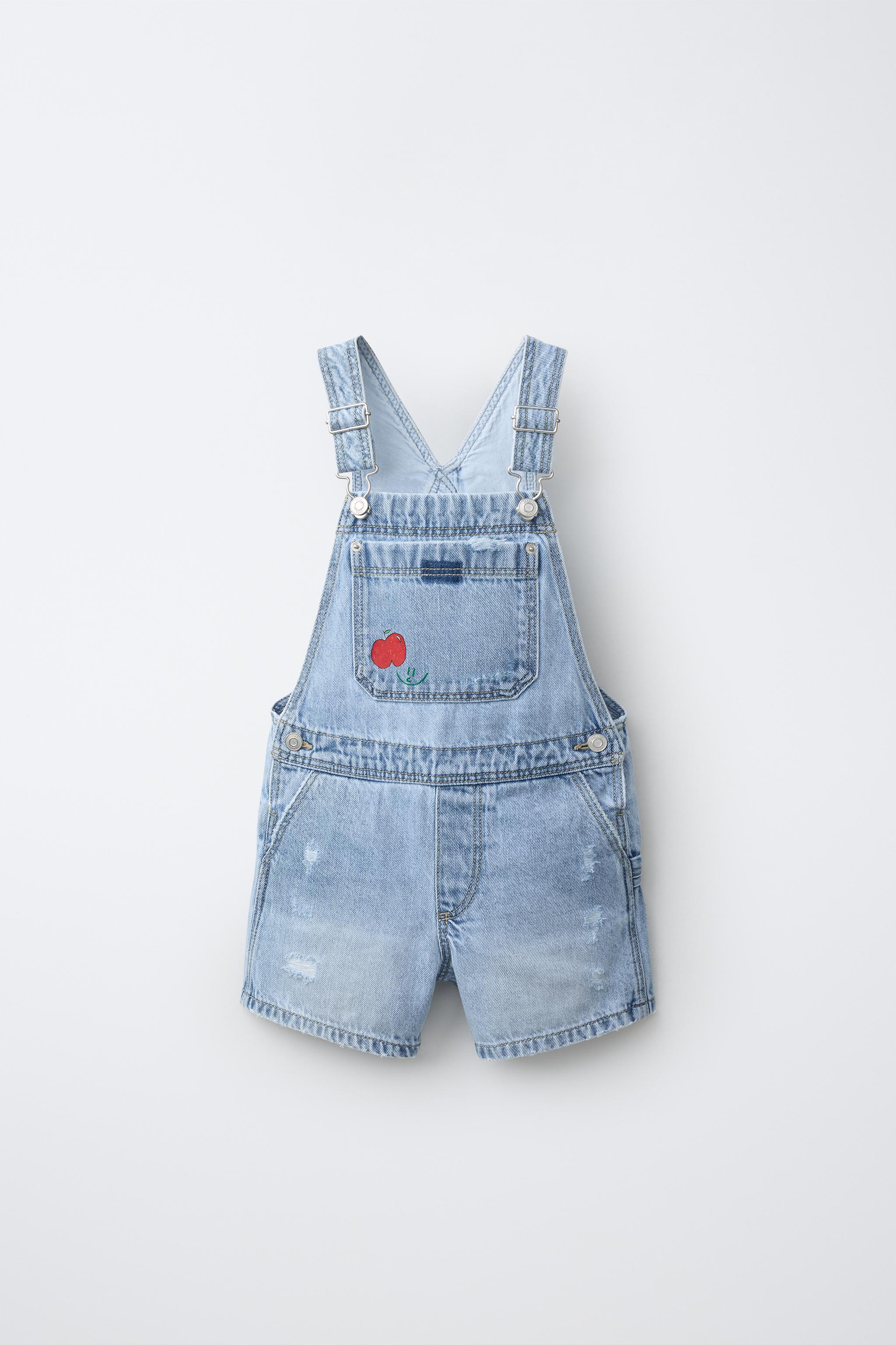 DISTRESSED DENIM SHORT DUNGAREES - Light blue | ZARA Singapore
