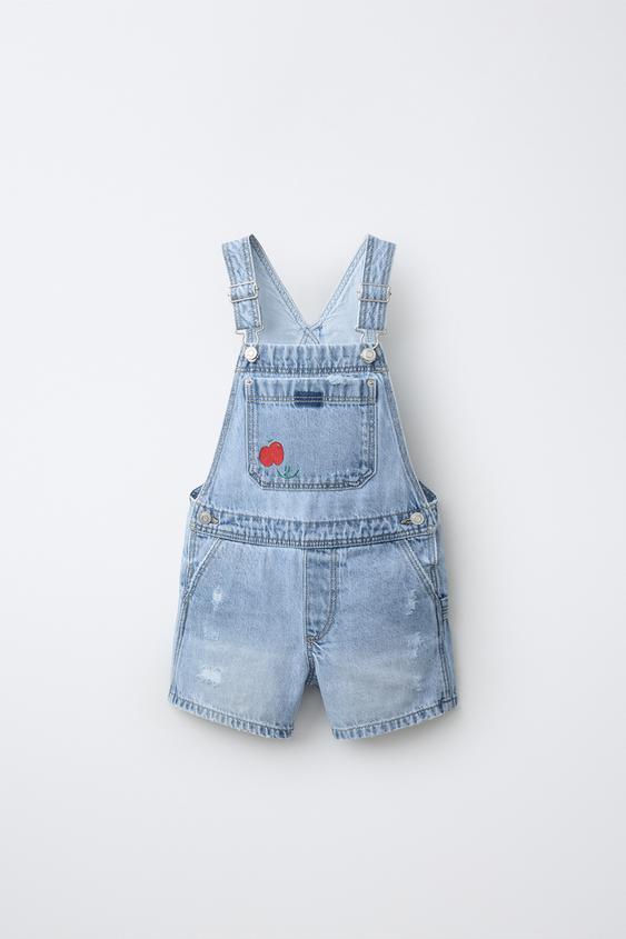 DISTRESSED DENIM SHORT DUNGAREES - Light blue by Zara - Image 0