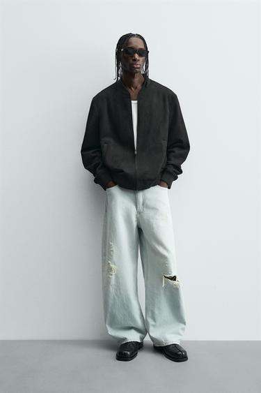 CAZADORA BOMBER EFECTO ANTE - Negro de Zara - Imagen 0