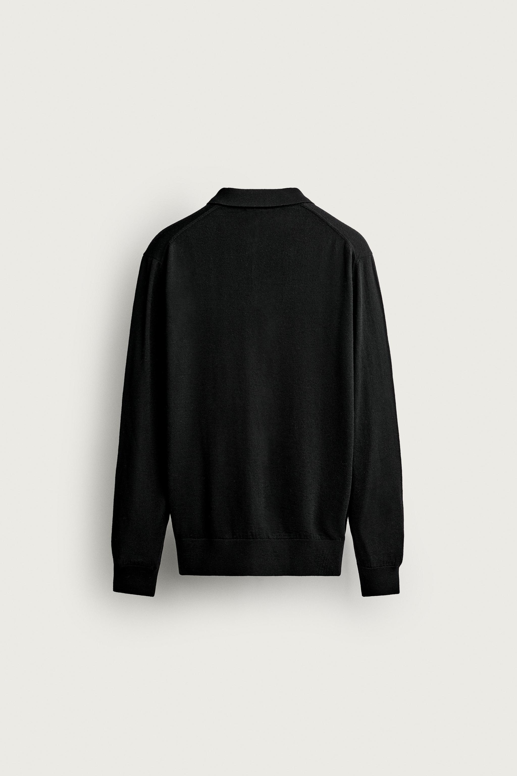 100% WOOL KNIT POLO SHIRT — Black