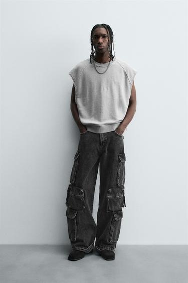 DENIM CARGO TROUSERS WITH POCKETS - Anthracite grey by Zara