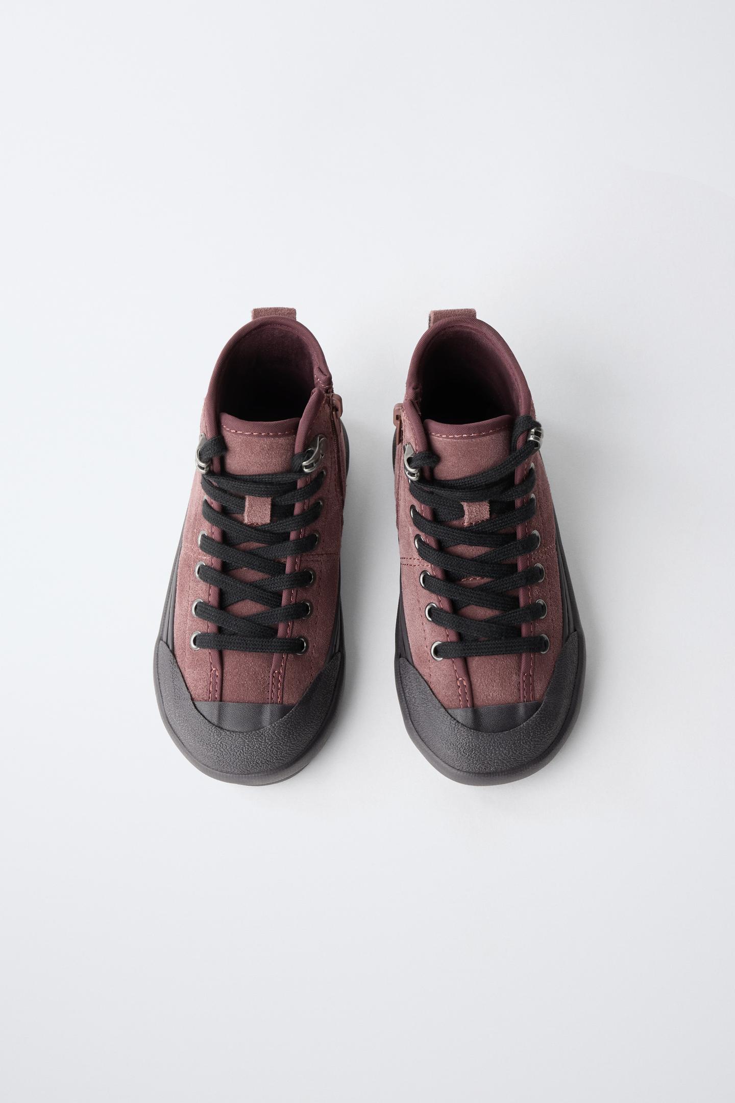 Детские ботинки Zara Leather Lace-Up Sports Ankle, цвет: Бордовый красный — фото 5