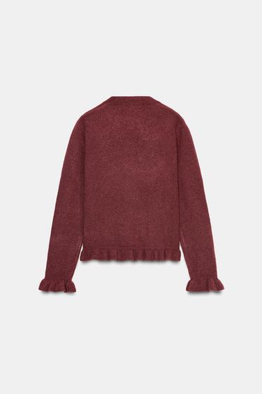 RUFFLED KNIT CARDIGAN - Burgundy by Zara - Image 1