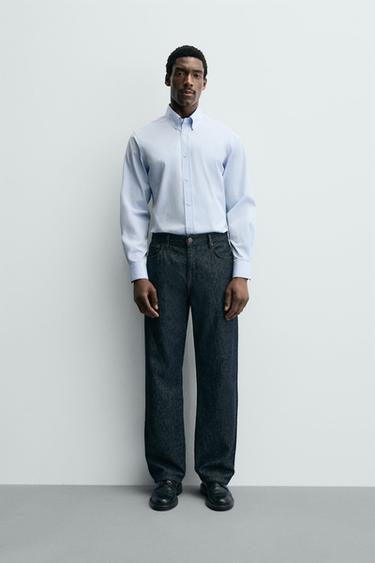 SLIM FIT BOMULDSSKJORTE - himmelblå fra Zara