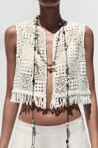 MACRAMÉ FRINGED WAISTCOAT - White by Zara