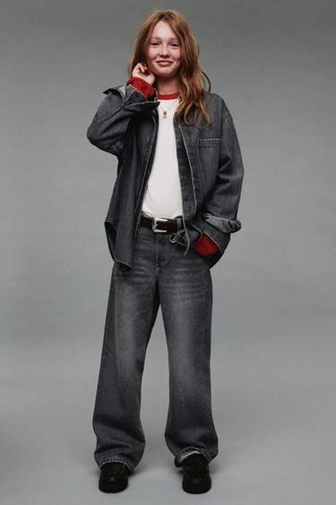 WIDE-LEG JEANS WITH RHINESTONES - Grey by Zara