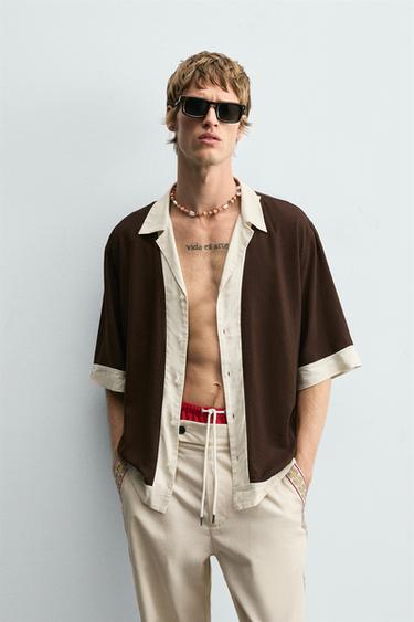 CHEMISE VISCOSE - LIN COLOR BLOCK - Marron de Zara
