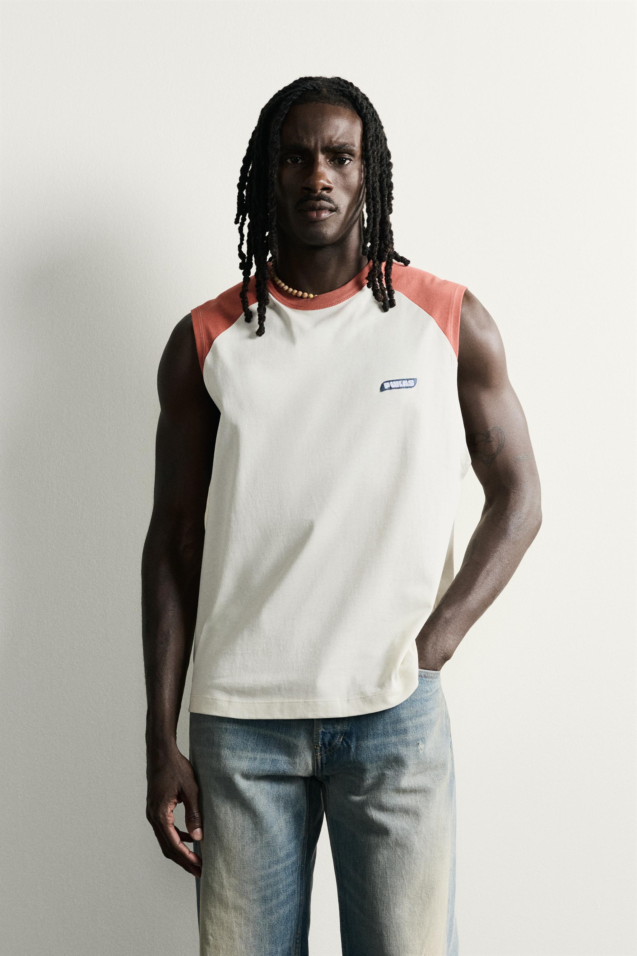 PUKAS SURF X ZARA RAGLAN TANK TOP — White / Red (alternate view)