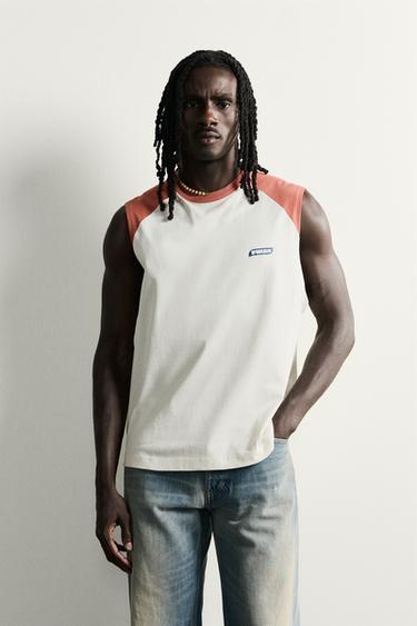 ΜΠΛΟΥΖΑ TANK ΜΕ ΧΡΩΜΑΤΙΣΤΑ ΤΜΗΜΑΤΑ PUKAS SURF X ZARA - Λευκό / Κόκκινο του Zara