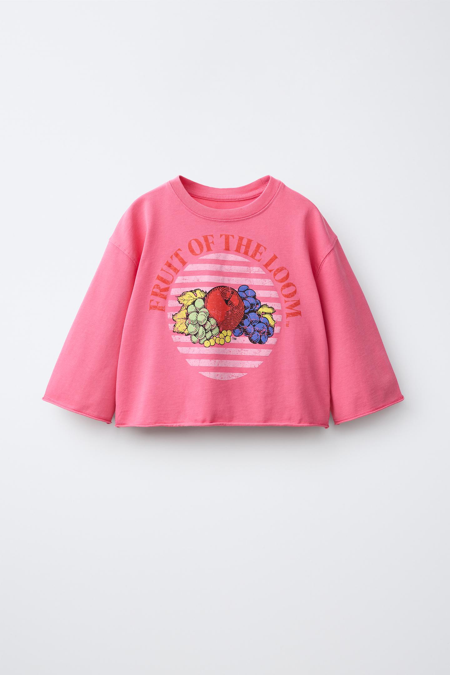 Детская футболка Zara Fruit OF the Loom™ Garment-Dyed Cropped Printed, цвет: Светлый фуксия — фото 1