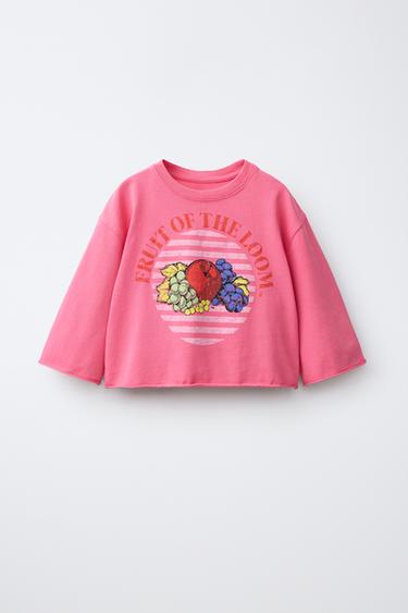 FRUIT OF THE LOOM™ GARMENT-DYED CROPPED PRINTED T-SHIRT — Light fuchsia 1