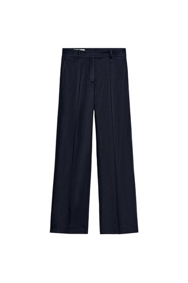 RAVNE LANENE HLAČE - Mornarsko modra od Zare