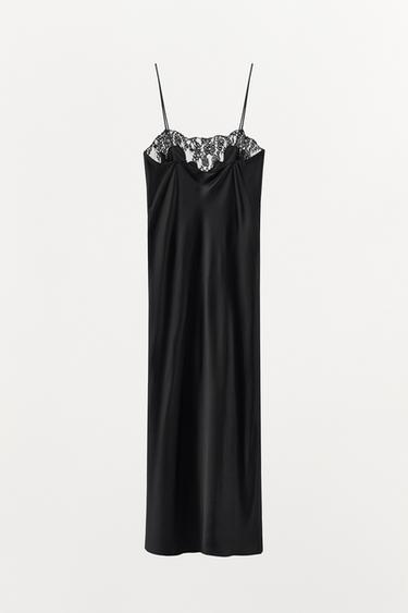 LACE SATIN DRESS - Black by Zara - Image 2