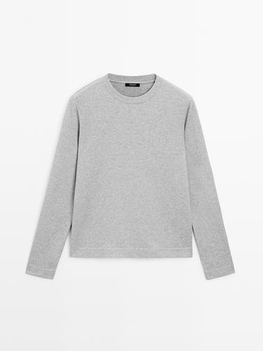 Zara 100% cotton interlock long sleeve T-shirt - Gray / Beige