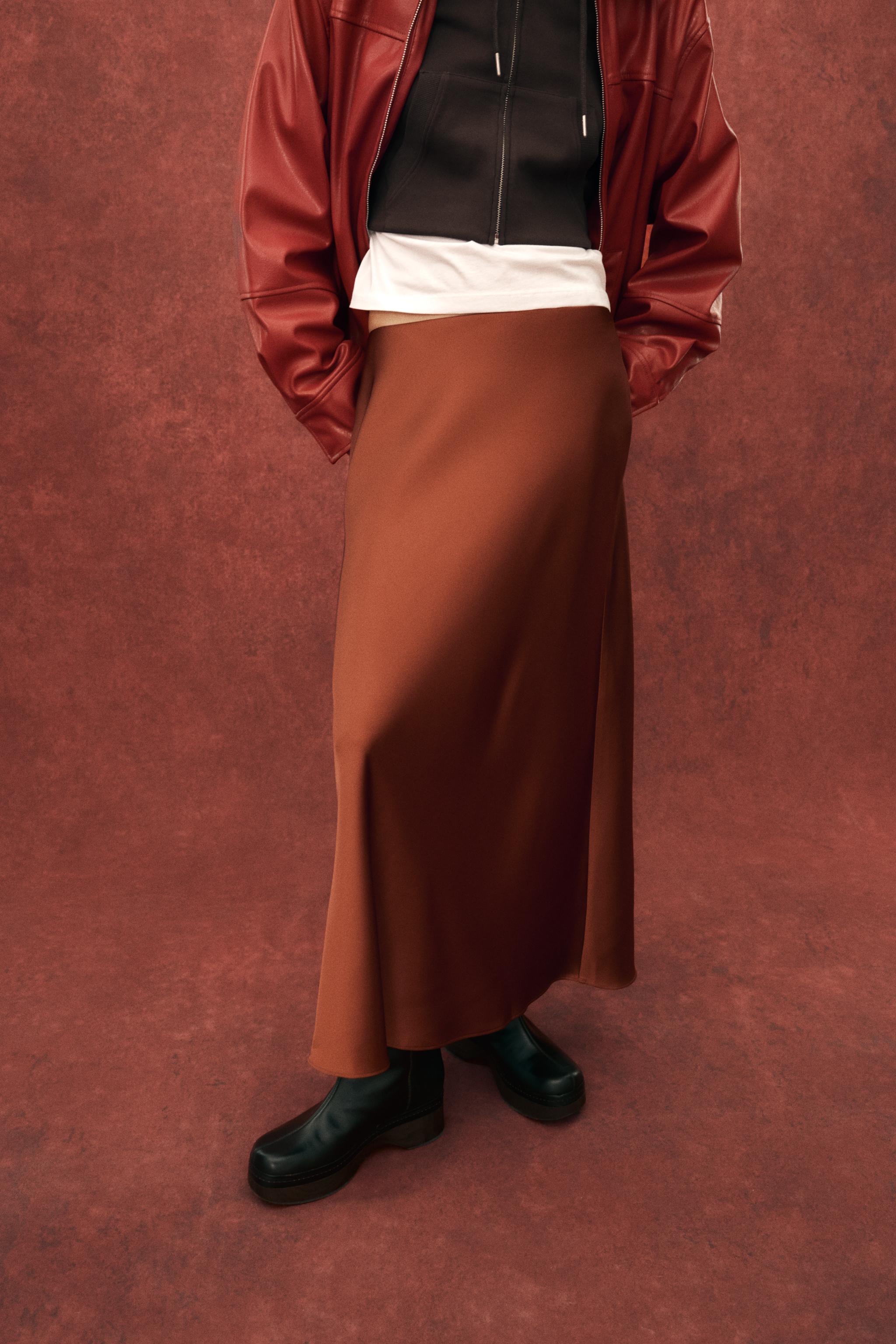 SATIN EFFECT MIDI SKIRT - Burgundy | ZARA United States