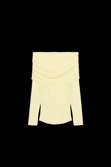 GATHERED BANDEAU T-SHIRT - Light yellow by Zara